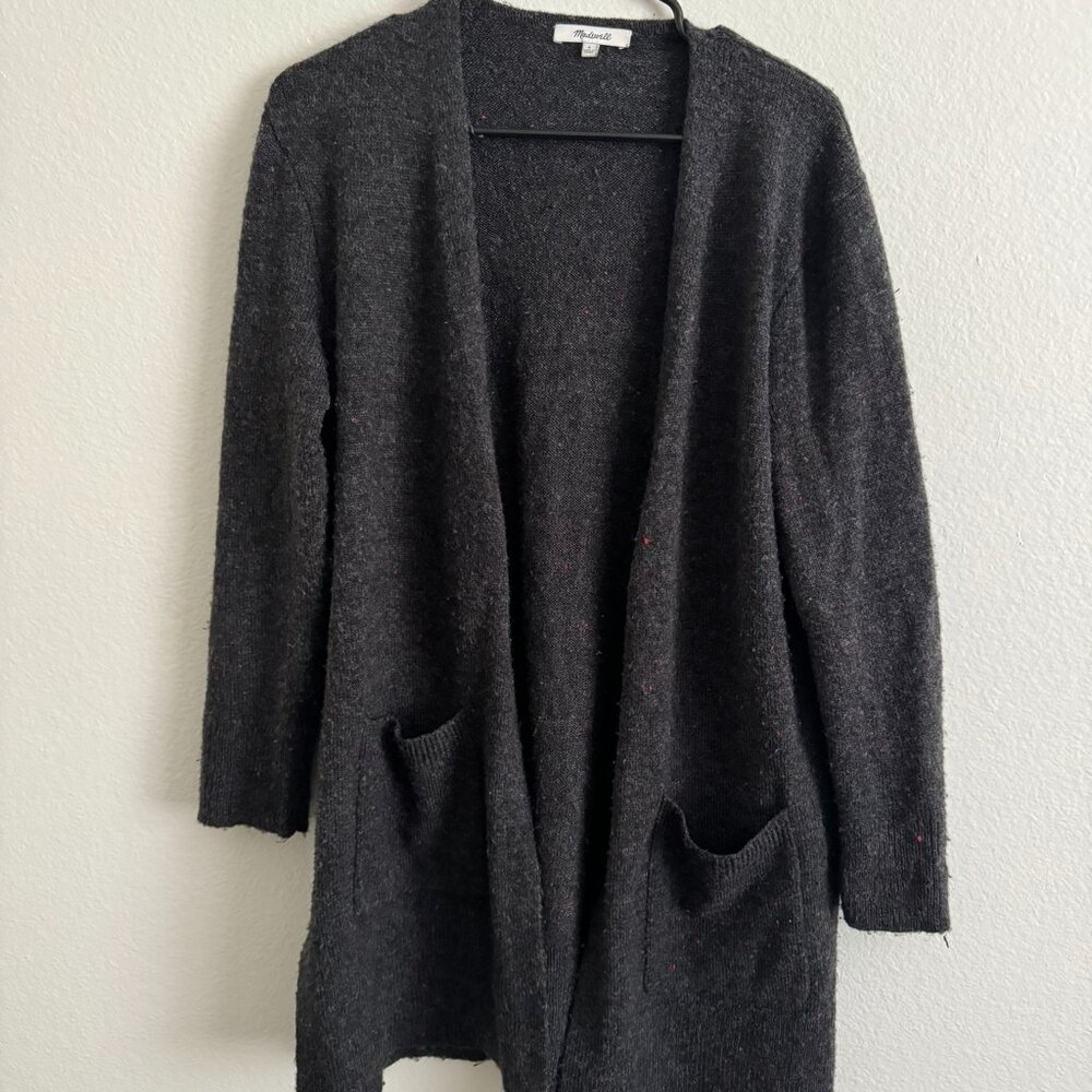Madewell Open Face Cardigan Charcoal Grey with Red Specs Size Small